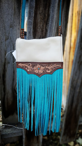 Turquoise and cream floral purse
