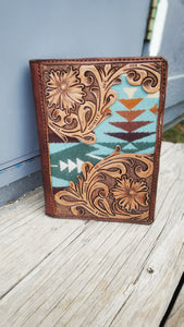 Floral day planner cover with pendleton wool inlay
