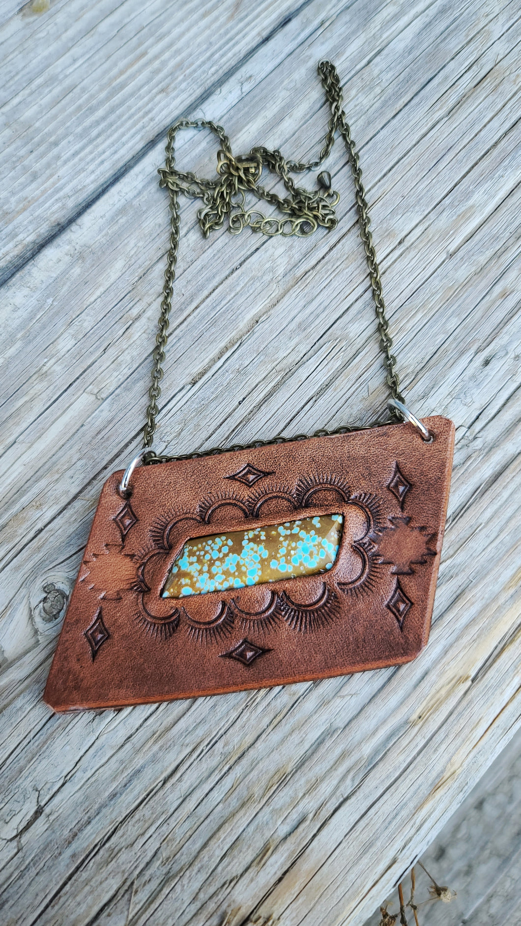 Turquoise leather bar necklace