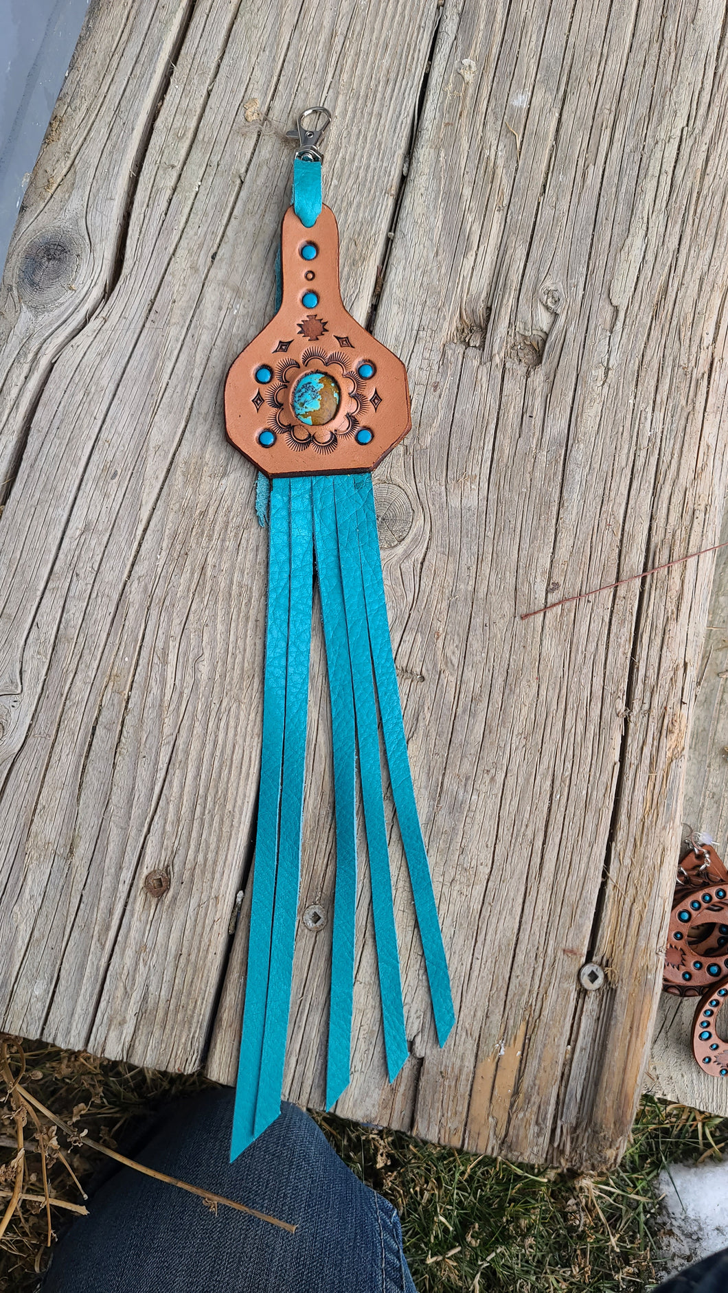 Leather and turquoise keychain